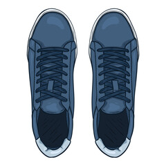 Vector Cartoon Blue Sneakers. Smart Casual Shoes Illustration.