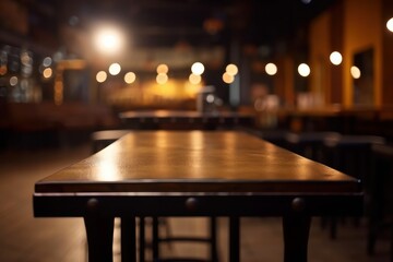 Empty wooden table and bokeh lights background. For product display, Generative Ai - obrazy, fototapety, plakaty