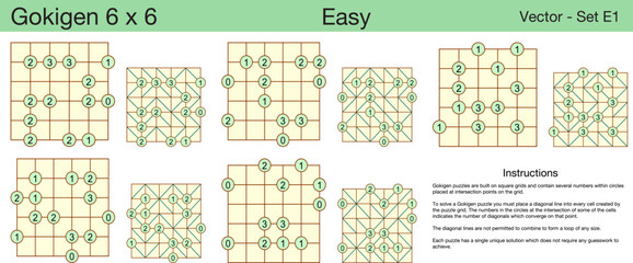 5 Easy Gokigen 6 x 6 Puzzles. A set of scalable puzzles for kids and adults, which are ready for web use or to be compiled into a standard or large print activity book.