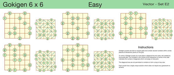 5 Easy Gokigen 6 x 6 Puzzles. A set of scalable puzzles for kids and adults, which are ready for web use or to be compiled into a standard or large print activity book.