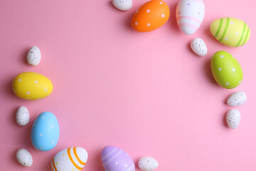 Easter eggs on a colored background, festive background 