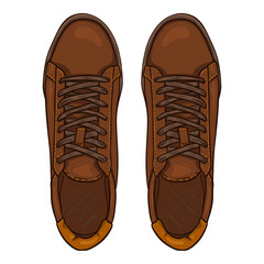 Vector Cartoon Brown Sneakers. Smart Casual Shoes Illustration.