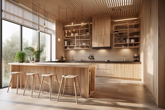 Modern kitchen interior | Luxury home showcase kitchen | Modern Farmhouse Kitchen | Bright kitchen with industrial and minimal finishes | minimalistic interior design kitchen, Generative AI