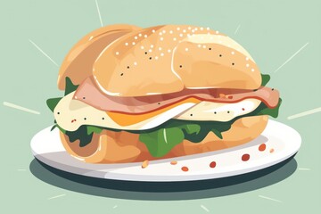 illustration of a sandwich with ham, cheese, lettuce and tomato , Generative Ai