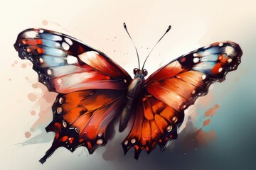 Butterfly on watercolour background, hand-drawn illustration, Generative Ai