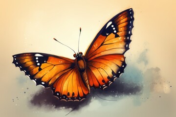 Fototapeta na wymiar Butterfly in the sky. Digital painting. Vintage style, Generative Ai