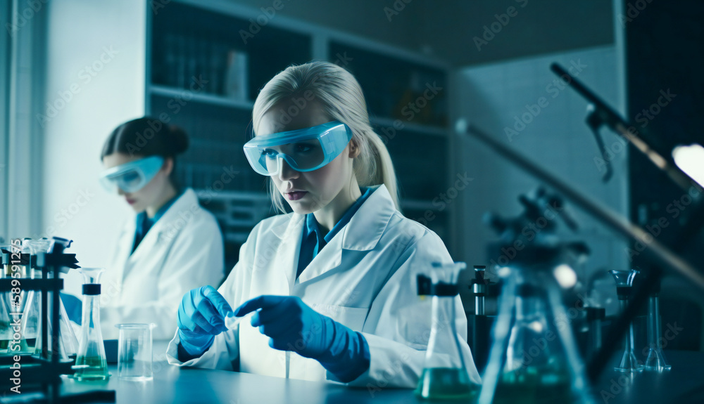 Aufkleber young scientists or students in a lab. created with generative ai technology.