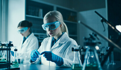 Young scientists or students in a lab. Created with Generative AI technology.