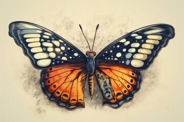 Fototapeta na wymiar Butterfly on watercolour background, hand-drawn illustration, Generative Ai