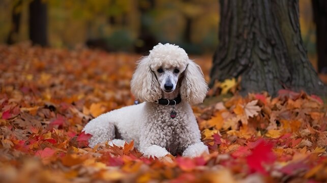 Poodle in Autumn Leaves