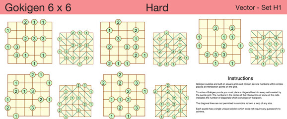 5 Hard Gokigen 6 x 6 Puzzles. A set of scalable puzzles for kids and adults, which are ready for web use or to be compiled into a standard or large print activity book.