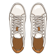 Vector Cartoon White Sneakers. Smart Casual Shoes Illustration.