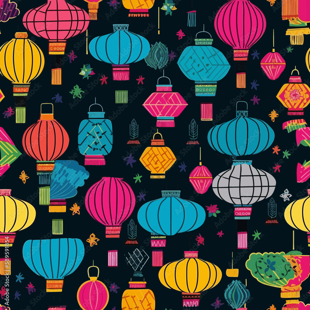 Canvas Prints seamless background chinese colorful lanterns on a black background