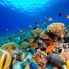 Naklejka na ściany i meble Magnificent underwater world in tropical ocean.
