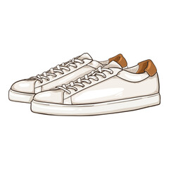 Vector Cartoon White Sneakers. Smart Casual Shoes Illustration.