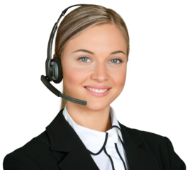 Close-up view of young woman face with headphones, call center or support concept