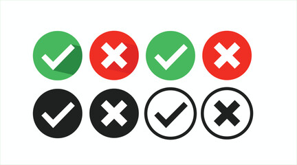Yes and No or Right and wrong or approved and declined icon Set. Vector isolated flat illustration