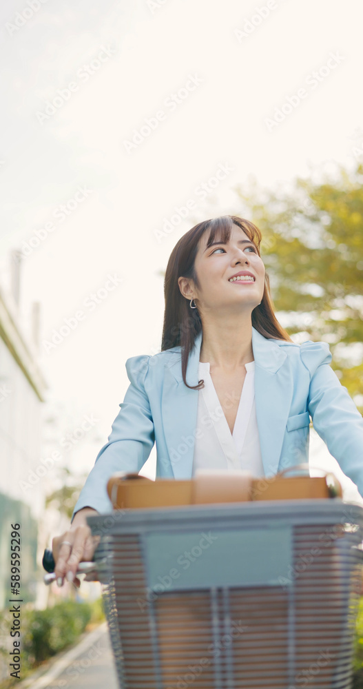 Canvas Prints woman commuting with bike