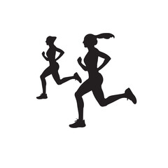  Two jogging girls silhouette illustration.