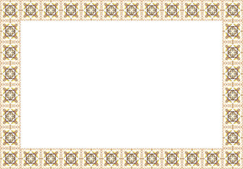 Decorative floral frame. Elegant element for design in Eastern style, place for text. Floral golden border. Lace illustration for invitations and greeting cards.