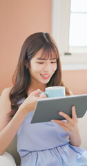 asian woman watching tablet easily