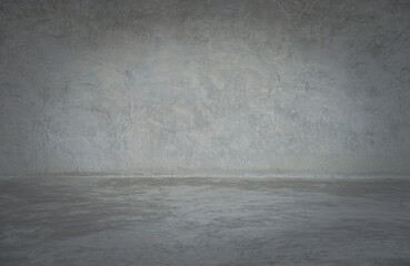cement or concrete wall texture background with empty gray floor. gray concrete wall and floor background with vignetting for interior decoration ,copy space for text, gray background