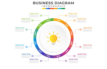 12 Months modern Timeline diagram calendar with circle, presentation vector infographic. Infographic template for business.