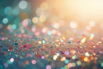 Glitter vintage lights background. Silver, blue and gold with defocused lights, Generative Ai