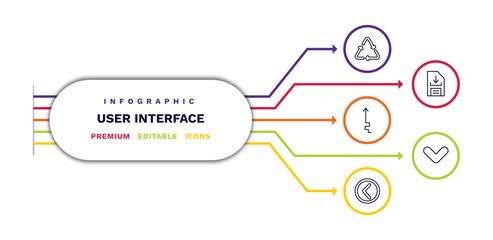 set of user interface thin line icons. user interface outline icons with infographic template. linear icons such as recycable, arrow heading up, round left button, download data, drop down vector.