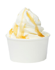 Frozen Yoghurt mit Honig in einem Pappbecher


