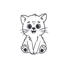  cute cartoon cat isolated on white.Doodle kitten.Coloring.