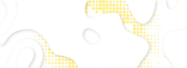 Abstract 3d white papercut background with geometric shape multi-layers element. Modern design papercut textured with yellow color halftone pattern.