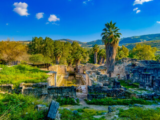 the ruins of Roman baths dating back to the 4th century AD, located in northern Israel near the city of Tiberias. Hamat Gader, Israel