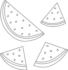 Watermelon slices tropical fruit coloring vector illustration
