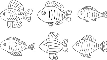 Set fish coloring vector illustration