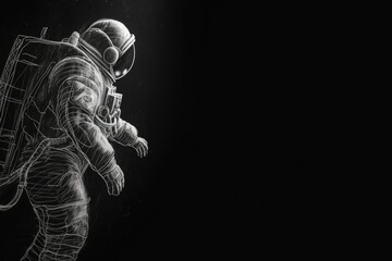 Illustration of astronaut drawn with white chalk on blackboard, discoveries concept. Generative AI