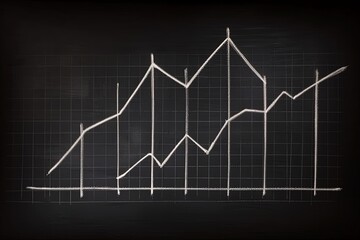 Fototapeta premium Graph illustration drawn with white chalk on blackboard, stock exchange concept. Generative AI