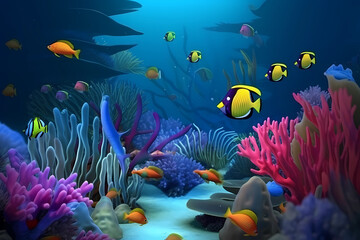 Plakat Coral reef with fish and coral
