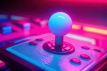 Crédence de cuisine en verre imprimé Roze Arcade joystick illustration, retro style, 80s, vaporwave, neon light. Generative AI