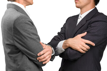 Close up Confident Businessmen in Black Elegant Business Suits with Crossed Arms