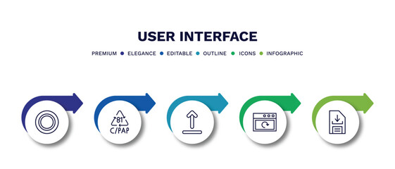 set of user interface thin line icons. user interface outline icons with infographic template. linear icons such as selectioned circle, c/pap 81, upload button, reload webpage, download data vector.