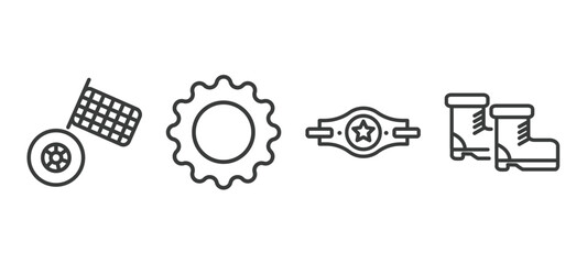 Obraz premium set of sport and game thin line icons. sport and game outline icons included motor sports, equipment, champion belt, ski boots vector.