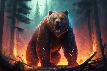Burning Rage. Angry bear