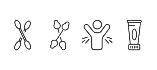 set of hygiene and sanitation thin line icons. hygiene and sanitation outline icons included cotton, cotton swabs, body odour, body cream vector.