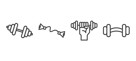 set of fitness and gym thin line icons. fitness and gym outline icons included little dumbbell, exercise bands, dumbbells exercise, barbell weightlifting vector.