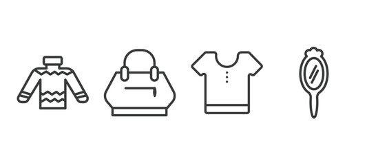 set of fashion and things thin line icons. fashion and things outline icons included skein, fashion bag, cloth, mirrors vector.