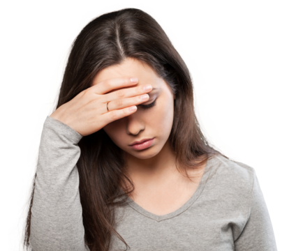 Woman having headache on white background