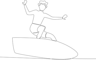 A man is good at surfing. Surfing one-line drawing