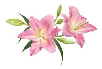 Pink lily flower bouquet isolated on transparent background