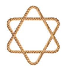 David star of rope, Judaism symbol, Hexagram figure isolated on white